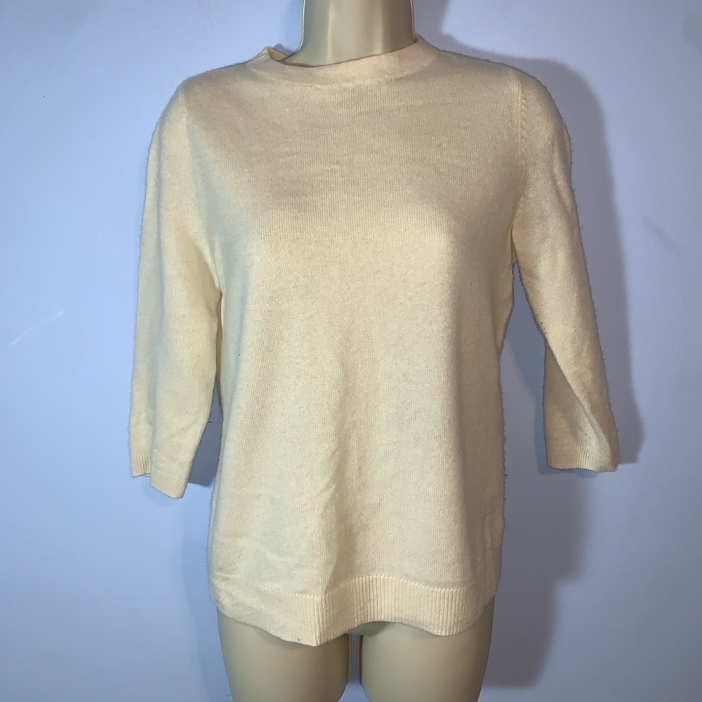 Talbots Women's cashmere Cream Sweater crewneck 3/4 sleeve crewneck petite small